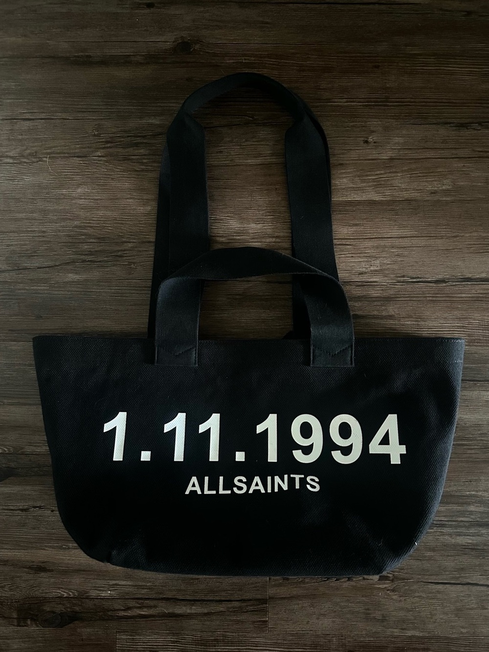 NWOT AllSaints Black Canvas and Leather Logo Tote Bag, Top Handles
